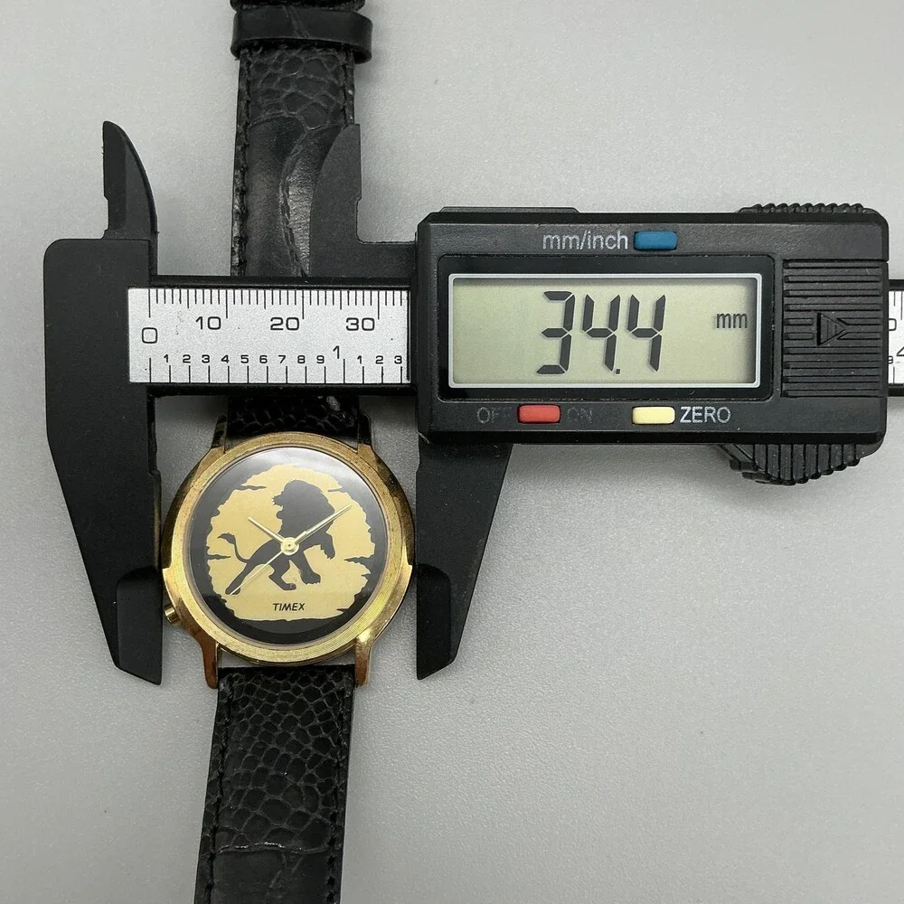 Vintage Timex The Lion King Mens Watch 34mm Yellow Dial Leather New Battery